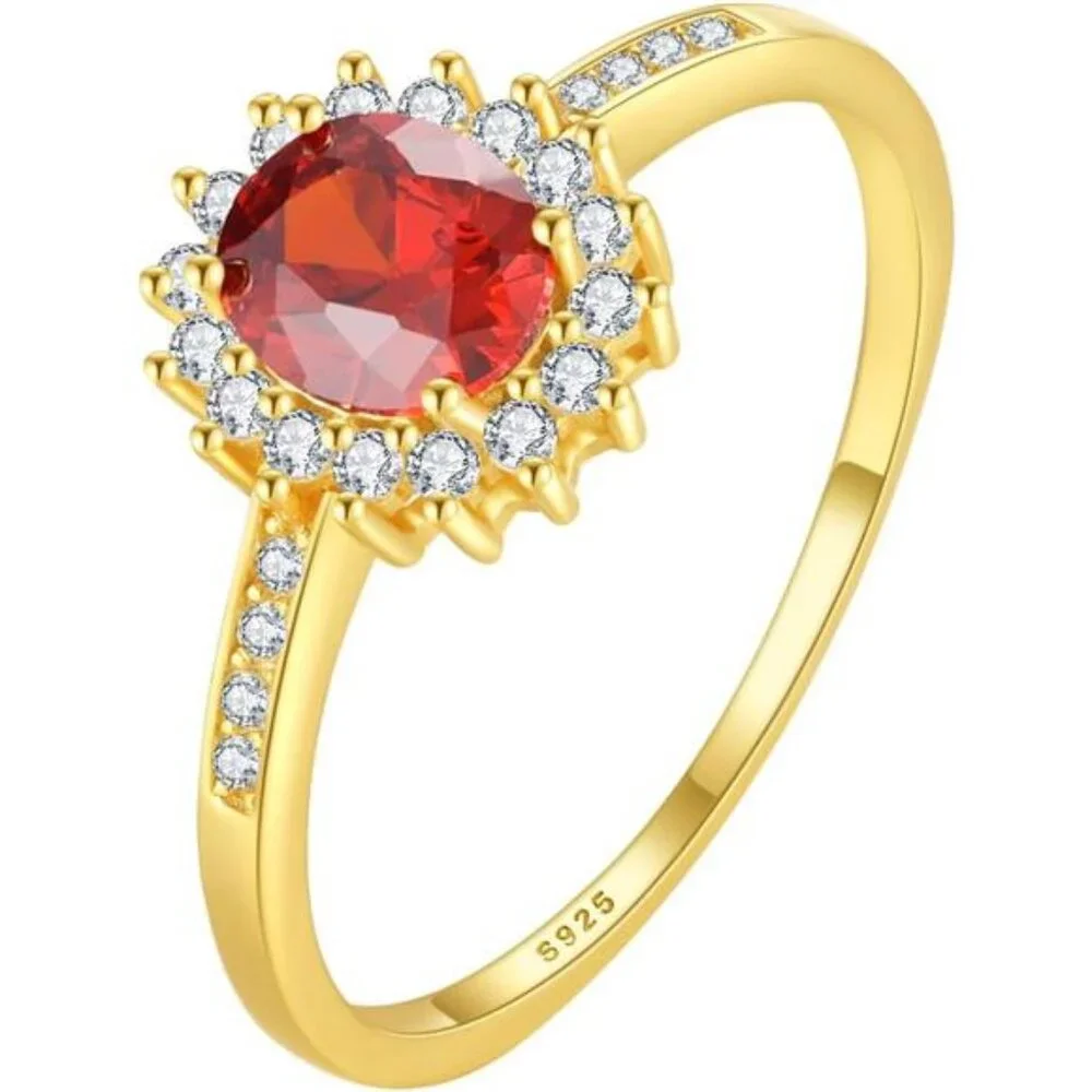 Ruby Ring for Women 925 Sterling Silver 14K Gold Plated July Birthstone Red